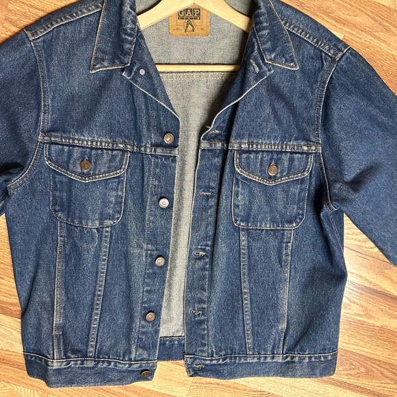 VINTAGE 1980s GAP Denim Jacket Men Large Cotton Blue Jean Trucker L Motorcycle - Picture 5 of 11